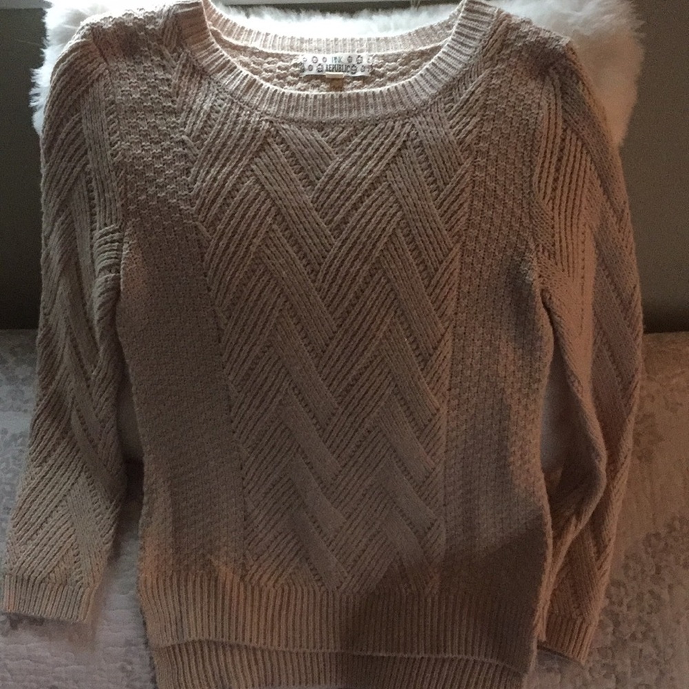 Light tan sweater with tiny gold accent strands